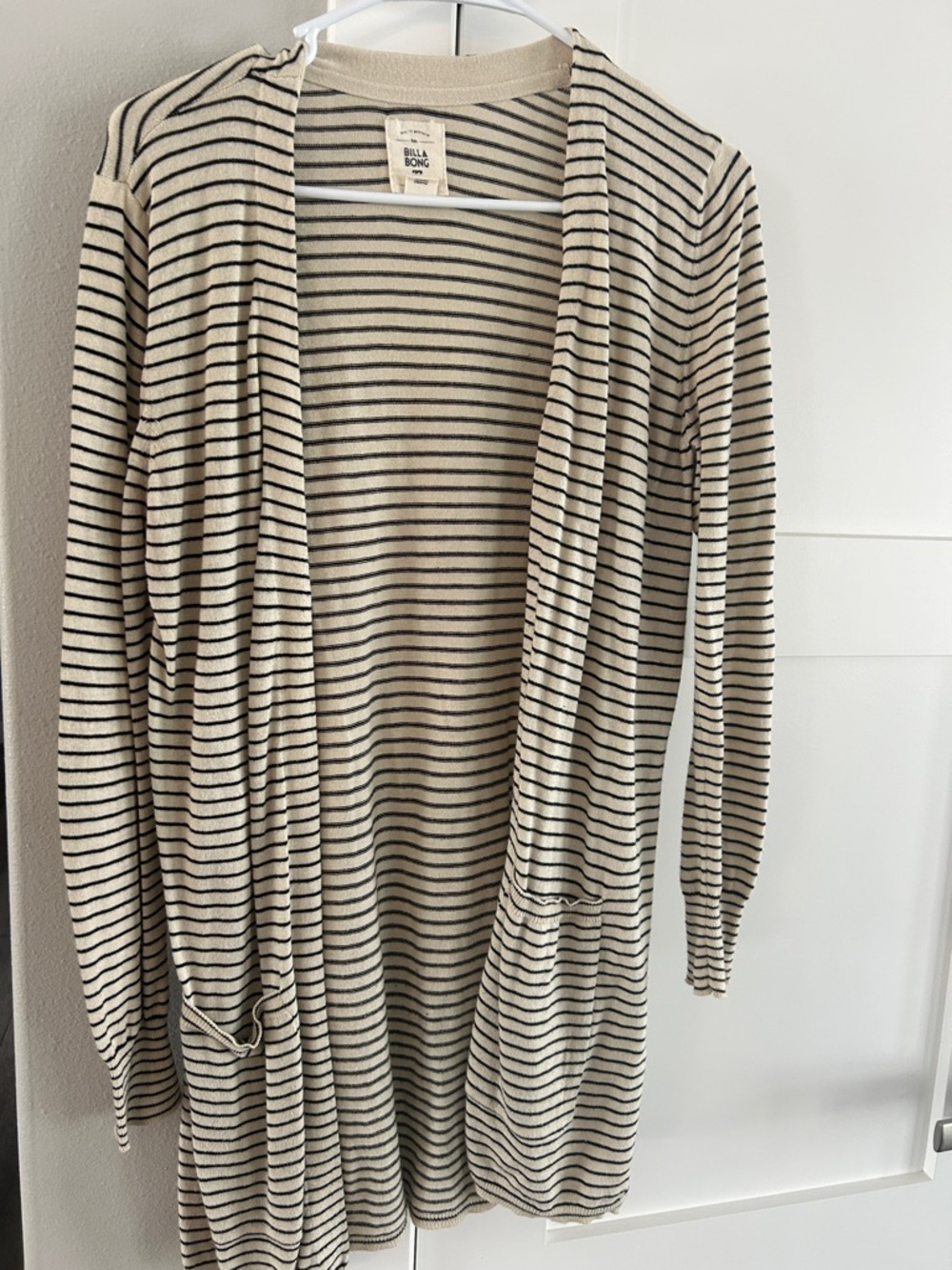 Billabong Cream and Black Striped Open Cardigan